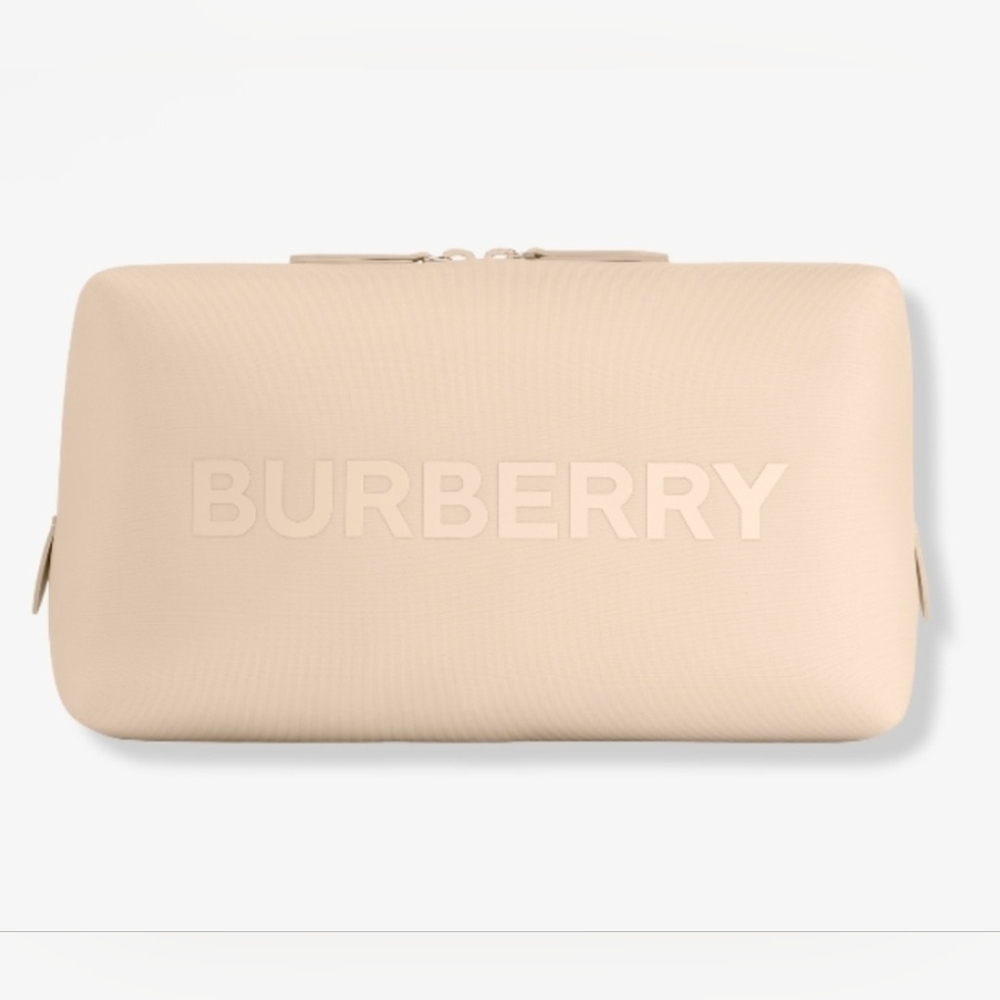 Burberry Beige Logo Cosmetic Bag / Travel Pouch – Nylon Finish, Minimalistic